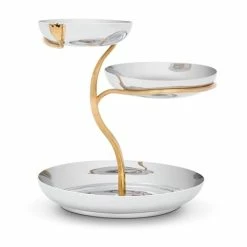 L'Objet - Deco Leaves S.Steel/Gold Plate 3 Tier Server Large